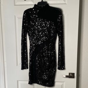 Banjul Sequin Long Sleeve Midi Dress with Sheer Cut Out NYE